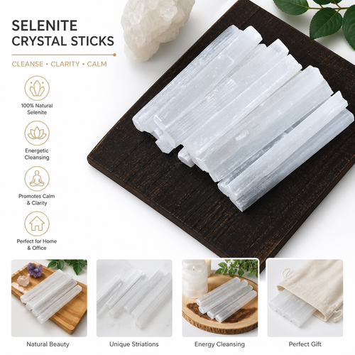 Selenite Wand Crystal — Natural Energy Cleansing Tool for Chakra Clearing & Meditation, Morocco | Polar Star Crystals