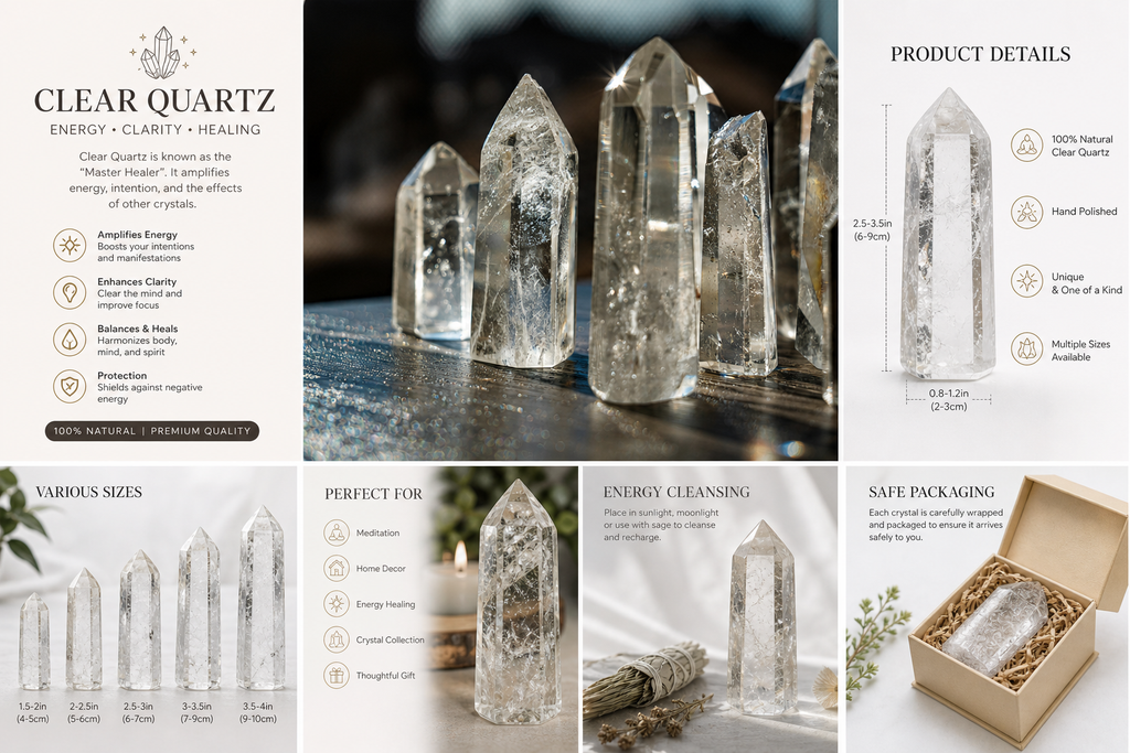 Natural Clear Quartz Crystal Tower — Healing Crystal Point for Clarity & Meditation, Ethically Sourced from Brazil | Polar Star Crystals