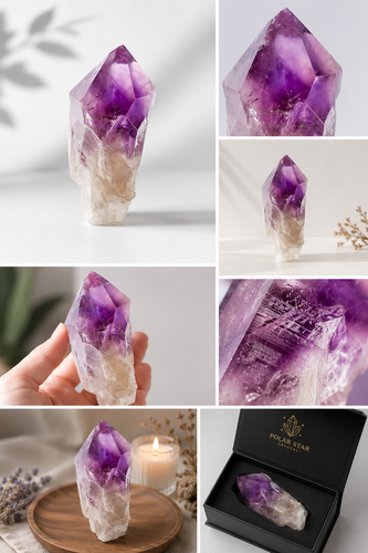 Raw Amethyst Crystal — Natural Purple Healing Stone for Anxiety, Sleep & Intuition, Third Eye Chakra | Polar Star Crystals