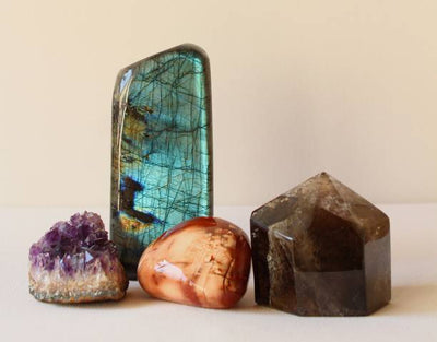 Healing Crystal Set for Beginners — Natural Amethyst, Clear Quartz & Rose Quartz Gift Box, 3 Stones | Polar Star Crystals Gift Box